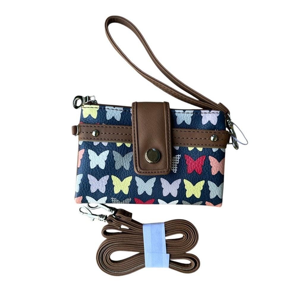 Relic Wallet Small Purse Shoulder‎ Bag Navy Butterfly Motif Detachable Strap New